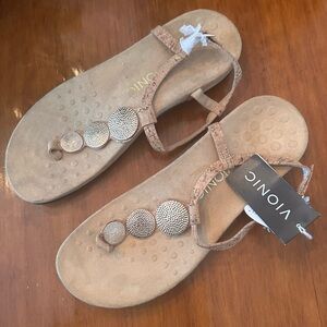Vionic Beige Sandals with Metallic Accents